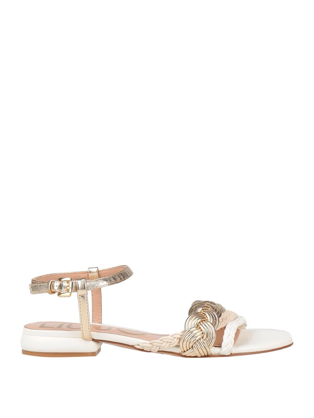 Braided Metallic and White Ankle-Strap Sandals - Women
